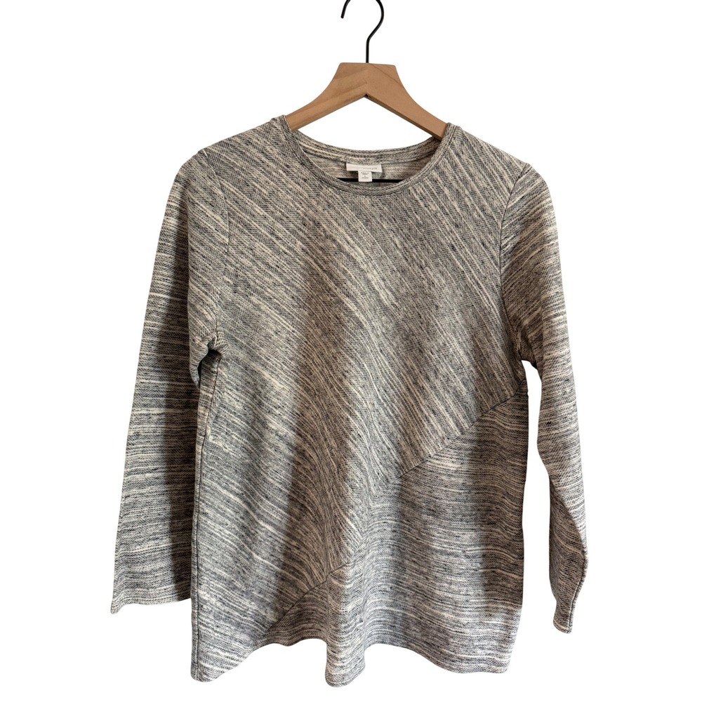 Pure Jill J. Jill Gray White Space Dye Knit Top Crew Neck Large Petite KTP139952